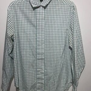 Katelyn Court Women's White Green Collared Long Sleeve Button Up Shirt Medium